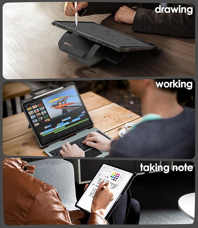 Nillkin Carry Go Keyboard Case for iPad Air 13 inch (M4/M3/M2) with Handle, iPad Pro 12.9 (3rd-6th Gen) Rugged Case with Detachable Keyboard, Magic Trackpad, 7 Colors Backlit, Camera Cover, Black