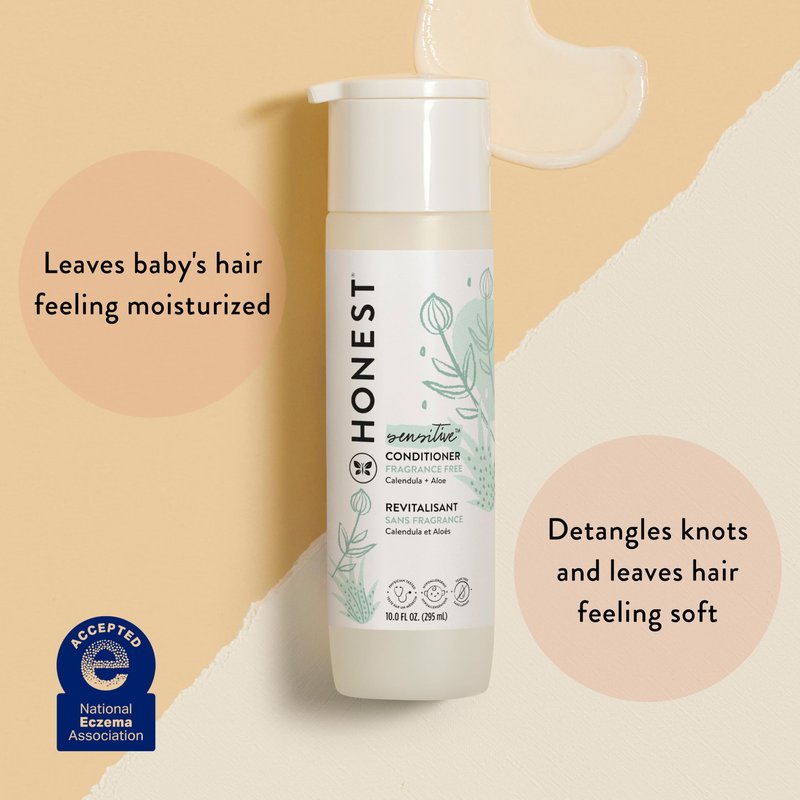 The Honest Company Silicone-Free Conditioner, Gentle, Hypoallergenic, Naturally Derived Ingredients, Fragrance-Free for Sensitive Skin, 10 fl oz