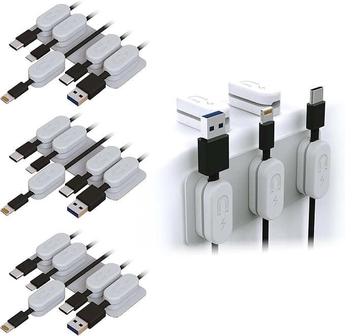 CHARGEWORX Magnetic Cable Clips 20-Pack – Adhesive Cord Organizer for Desk, Wall, Nightstand & Car – Magnetic Cable Holder for USB-C, Lightning, HDMI & Charging Cables – Cable Management Clips