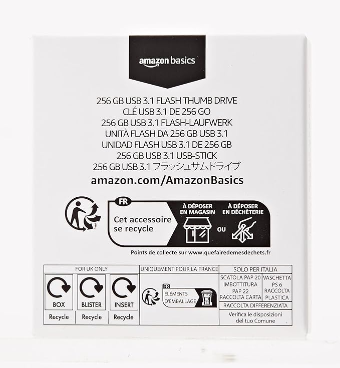 Amazon Basics 256 GB Ultra Fast USB 3.1 Flash Drive, High Capacity External Storage for Photos Videos, Retractable Design, 130MB/s Transfer Speed, Black