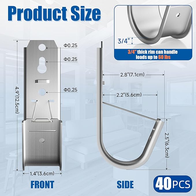 Dabolang 40 Pack J Cable Hook with Retainer Clip, 2-Inch Heavy Duty Wall Mount J-Hooks,J-Hook for Hanging Cable & Wire,Cable Hooks for Structured Cabling and Cable Management