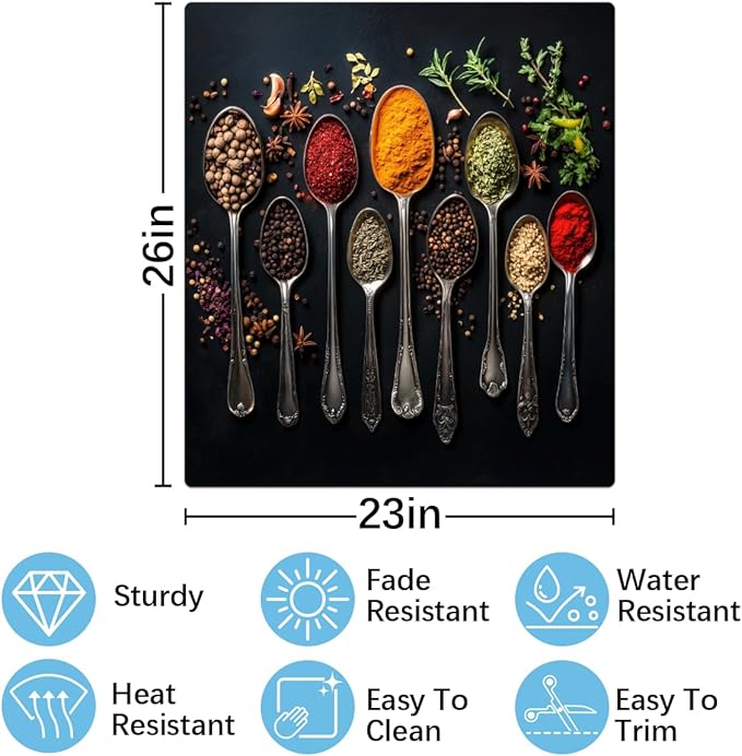 Spices Herbs Spoons Dishwasher Magnet Cover Decorative Refrigerator Covers Magnetic Reusable Dishwasher Door Cover Kitchen Appliance Sticker Cover 23x26Inch