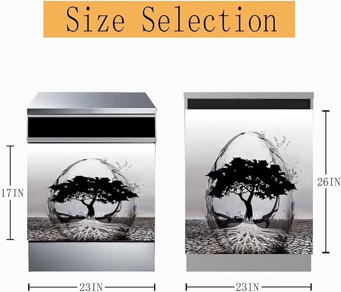 Abstract Art Dishwasher Cover Decoration Tree of Life Decal Magnetic Cover for Dishwasher Front Door Egg Shape Magnet Sticker Kitchen Dishwasher Decor Panel 23x26inch