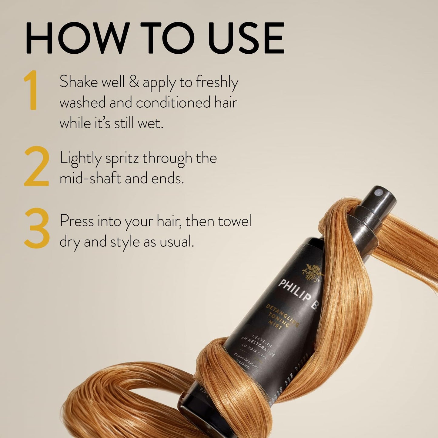 PHILIP B Detangling Toning Mist with Velvet Oud, 4.23 fl. oz. (125 ml) - Leave-In pH Restorative Daily Detangling Mist, Leaves Hair Glossy & Frizz-Free