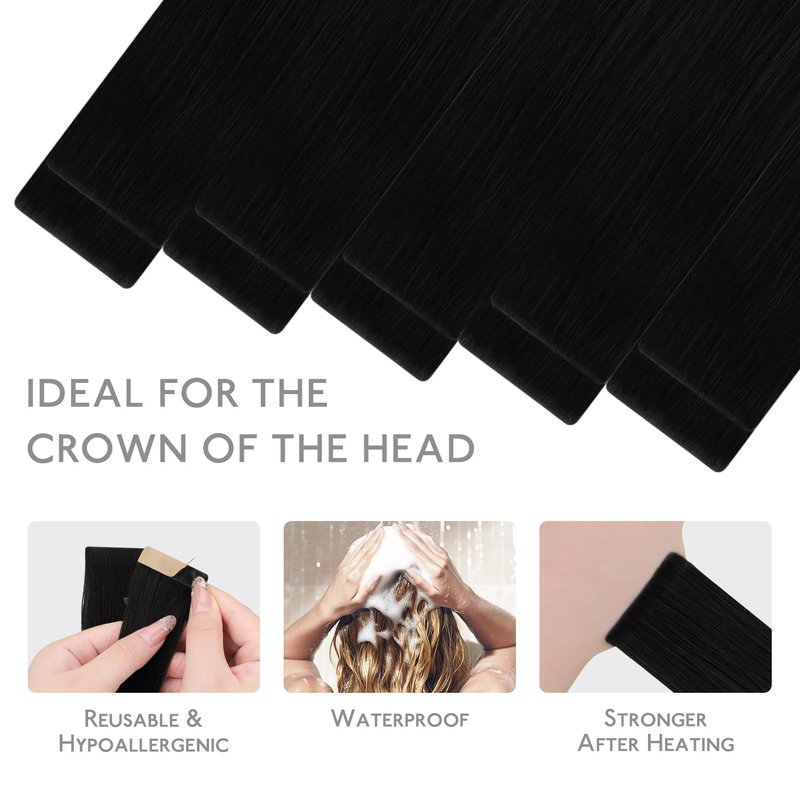 WENNALIFE Invisi Edge Tape in Hair Extensions Human Hair, 22 Inch 30g 10pcs Jet Black Invisible Luxury Remy Hair Extensions Natural Seamless Injected Tape Ins Straight Extensiones De Cabello Humano
