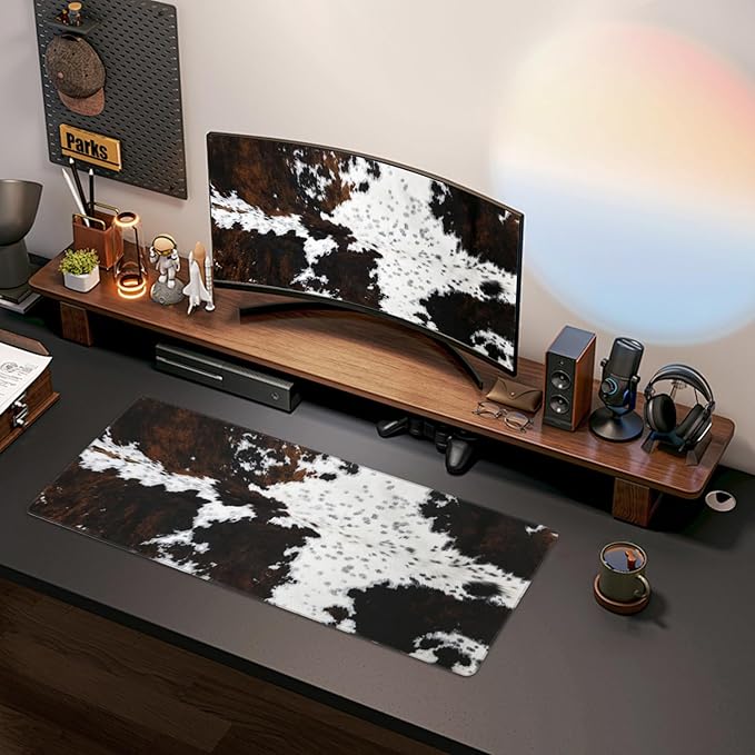 PPZCXWP Mouse Pads Western Highland Cowhide Ranch Style Large Mouse Pad, Gaming Mousepad, Keyboard and Mouse Pad with Stitched Edges,PC Desk Mat for Game,Work,Office(31.5"*11.8")