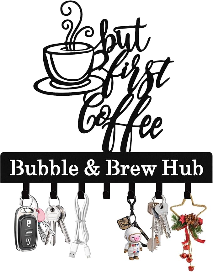 Syneiro Personalized Coffee Key Holder Wall Mount, Custom Metal Key Rack Key Holder with Name, Deer Cabin Wall Keys Hanger with Hooks for Entryway, Front Door, Hallway, Kitchen, Living Room
