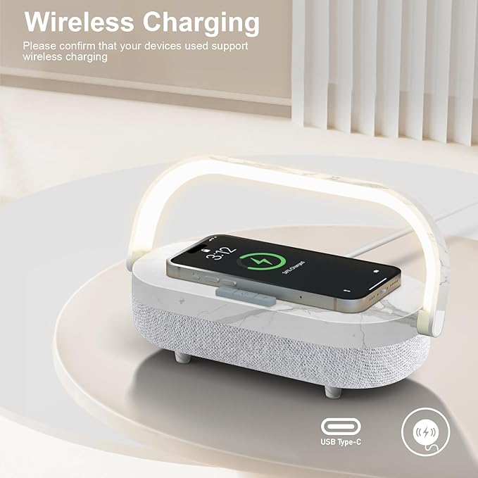 iGaur Nightstand Lamp with Wireless Charger,4 in 1 Touch Bedside Lamp Bluetooth Speaker,Portable Dimmable LED Night Light,Corporate Gifts Premium for Employees Clients,Birthday Gifts Women Wife Friend