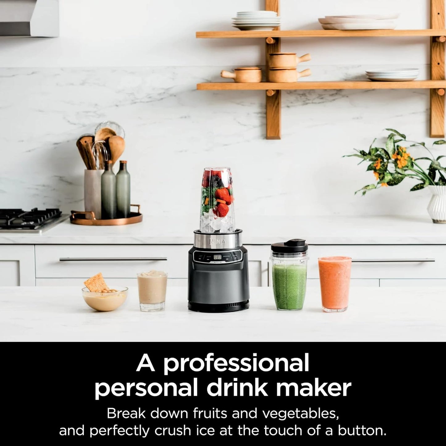 Ninja BN400 Nutri Pro Personal Blender - 1000W Auto-iQ Technology for Smoothies & Frozen Drinks | Includes 18oz & 24oz To-Go Cups