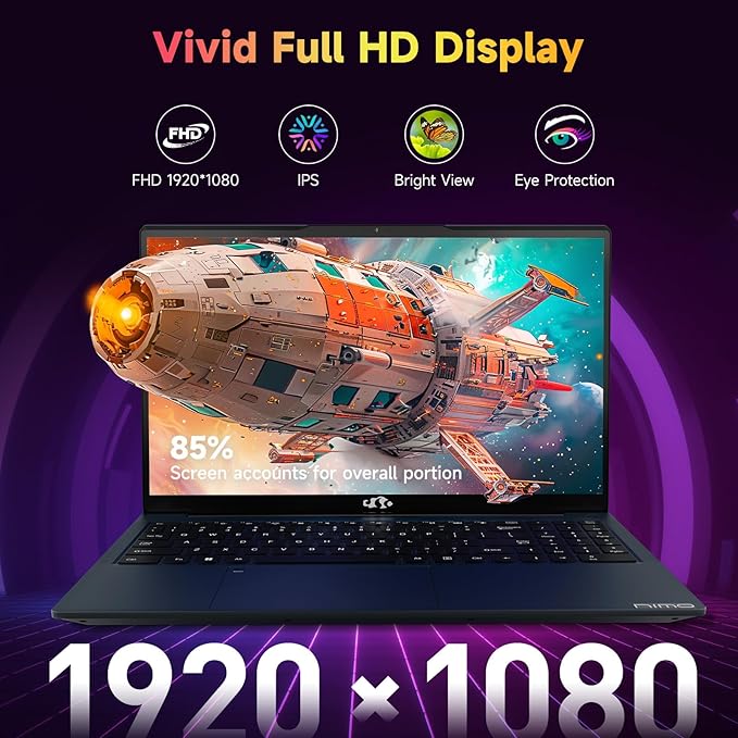 NIMO 15.6 inch Laptop FHD, AMD Ryzen 5 3500U, 8GB RAM, 256GB SSD, Windows 11, Backlit Keyboard, Fingerprint Reader, 65W PD, Lightweight Computer for Work and Student, Deep Blue