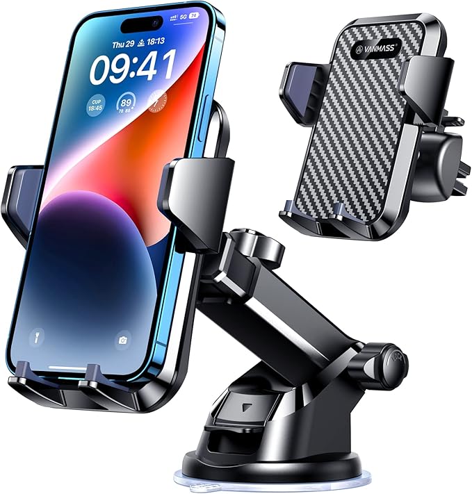 VANMASS【85+LBS Strongest Suction & Military-Grade Ultimate Car Phone Mount【Patent & Safety Certs】 Cell Phone Holder for Dash Windshield Vent for iPhone 17 Pro Max Automobile Accessory Kits,Ink Black