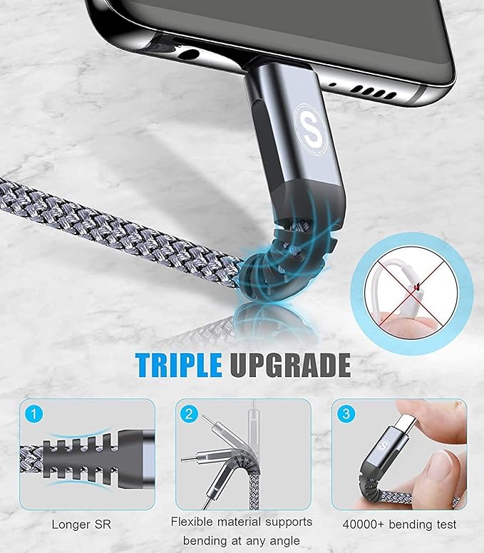 sweguard USB Type C Charger Cable [3-Pack,6.6ft+3.3ft+3.3ft] iPhone 16 15 Pro Max Charger Nylon Braided Cord for Samsung Galaxy S24 S23 S22 S21 S20 S10 S9 Note 20 10 Flip A54 A15 A14 Pixel LG Moto PS5