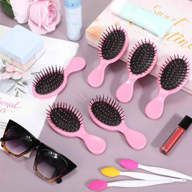 Yoande 36 Packs Mini Detangling Hairbrush Squirt Detangler combs Toddler Soft Bristle Travel Hairbrush Women Girl (Pink)