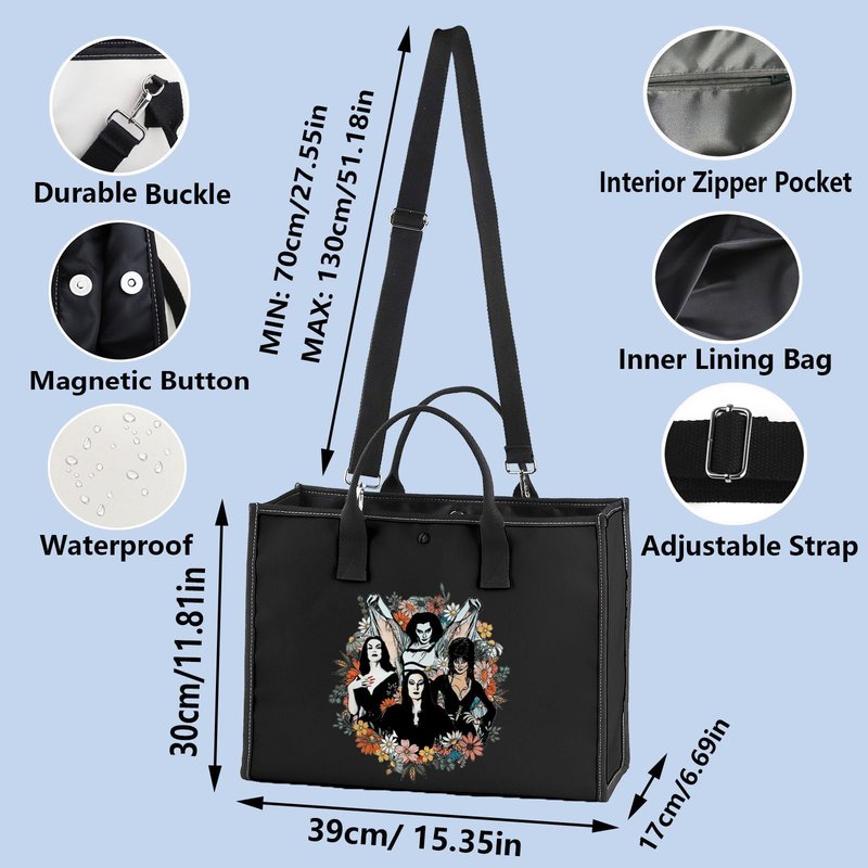 WZMPA Goth Queens With Flowers Cosmetic Bag Lily & Morticia & Vampira Fans Gifts Ghoul Gang Makeup Zipper Pouch Bag (Goth Queens TB-BL)