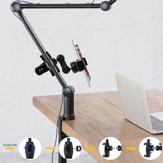 Mippko Clamp Phone Stand Holder for Guitar Head/Desk/Table/Glass/Baffle/Easel,Guitar Head Phone Mount,360°Adjustable Aluminium Alloy Arm Compatible with iPhone/Nexus/HTC/LG/Huawei/Smart Phones