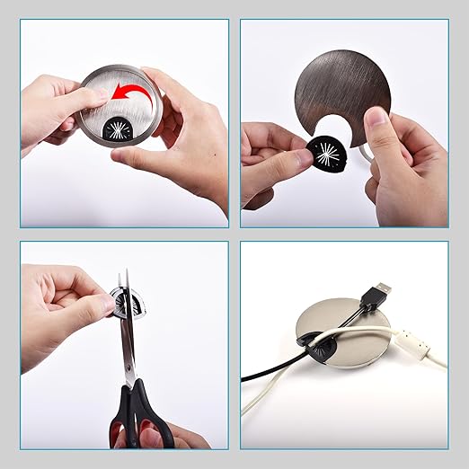 Skweawert 2 Pack Desk Grommet 2 Inch 50mm, Zinc Alloy Computer Desk Wire Hole Cover, Office Desktop Cord Cable Hole Metal Ring, Brushed Silver