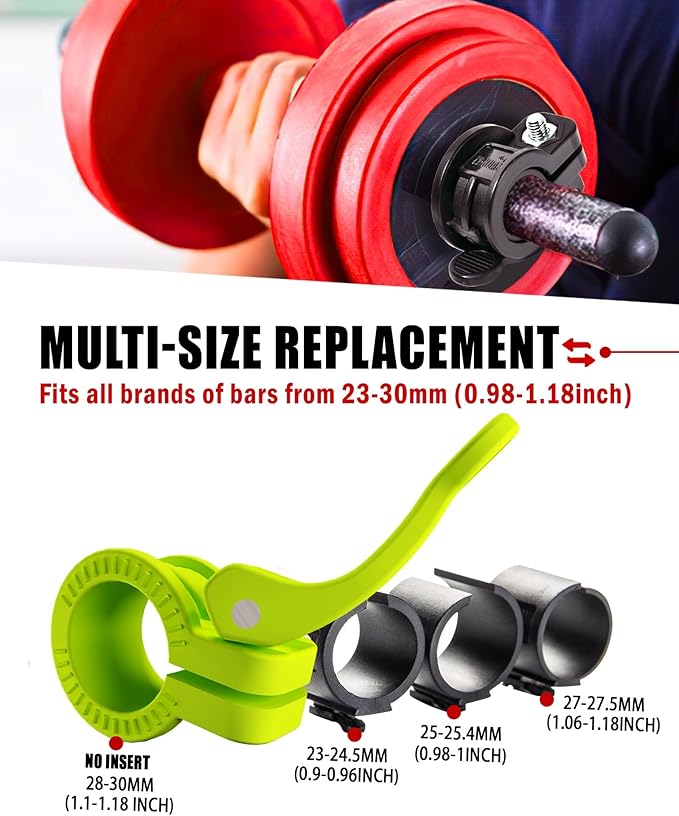 ZY-HUAN Mini Pro Barbell Clips 1 inch I Multi-Size Adjustable Barbell Collar I 1 inch Barbell ClampsIQuick Release Weight Clips Pair of Locking for Dumbbell Bar (Green)