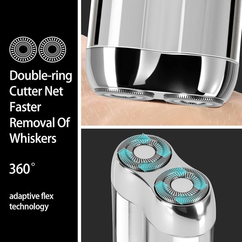 Mini Electric Shaver - Rechargeable Waterproof Dual Head Razor | Compact Travel Size for Men & Women (Silver)