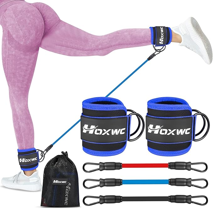 HOXWC Ankle Resistance Bands with Cuffs, Glutes Workout Equipment, Ankle Resistance Band for Leg, Ankle Bands for Kickbacks Hip Fitness Training, Exercise Bands for Butt Lift Women