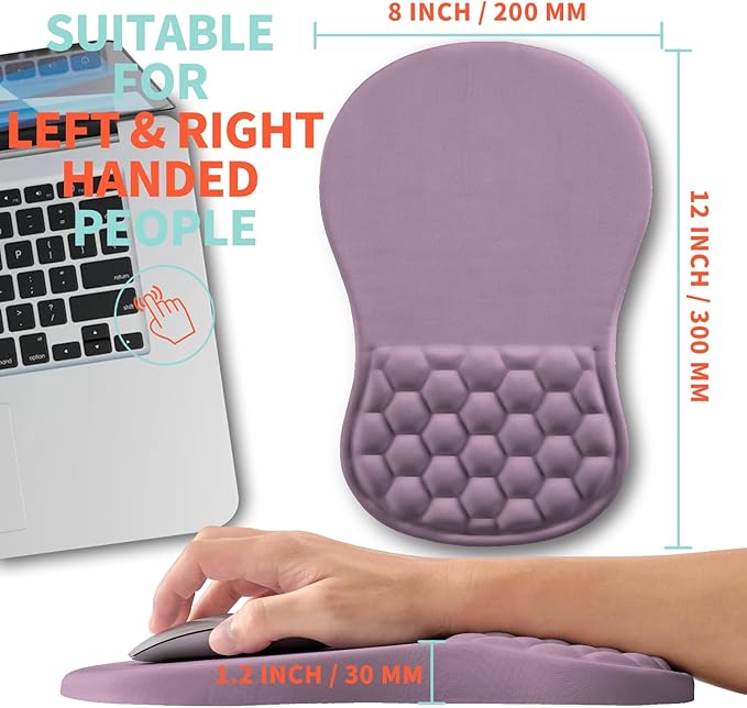 Kuosgm Ergonomic Mouse Pad Wrist Support with Memory Foam Massage Bulge, Carpal Tunnel Pain Relief Mousepad Wrist Rest for Mouse(12x8 inch, Purple)