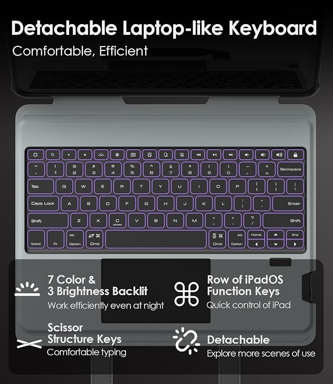 Nillkin Carry Go Keyboard Case for iPad Air 13 inch (M4/M3/M2) with Handle, iPad Pro 12.9 (3rd-6th Gen) Rugged Case with Detachable Keyboard, Magic Trackpad, 7 Colors Backlit, Camera Cover, Black