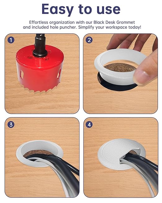 GA1FSL Desk Grommet 2 inch (50 mm) 10 Pack - White ABS Plastic Cable Hole Cover with Hole Cutter for TV, Office, and Home Table - Hide Wires Behind Wall, TV Wall Cable Pass Through