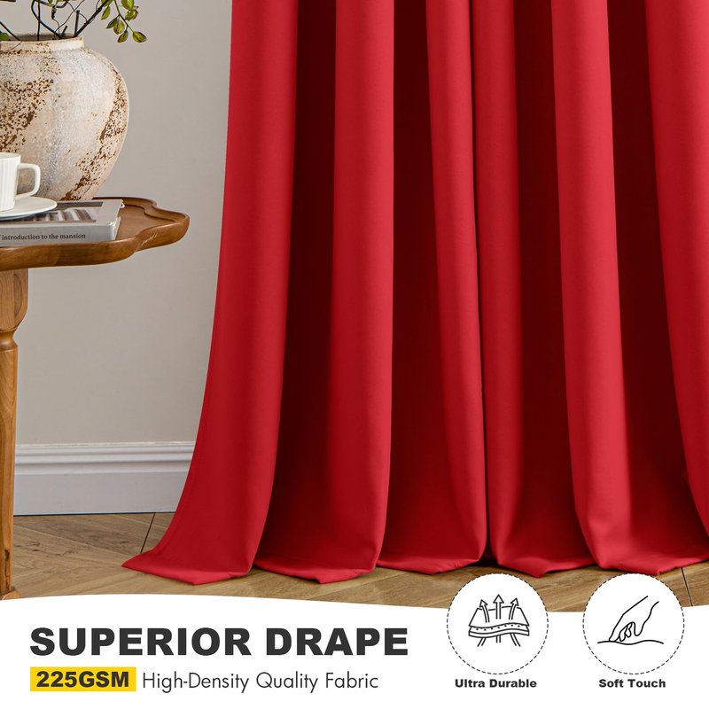 MIULEE Christmas Red Blackout Curtains for Bedroom Living Room 72 Inches Long 2 Panels, Thermal Insulated Room Darkening Drapes Solid Grommet Top Light Blocking Window Treatments 40x72 Inch