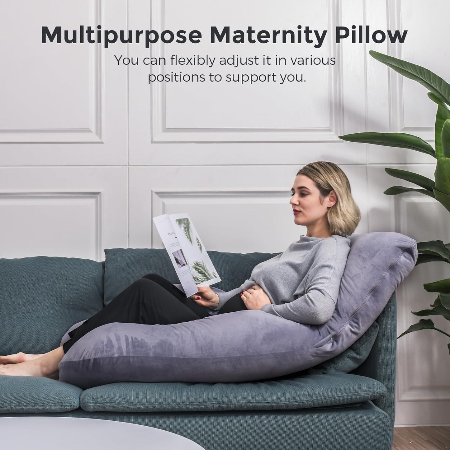 Momcozy U Shaped Pregnancy Pillow - Full Body Maternity Support for Back, Legs & Belly | 57 Inch, Grey