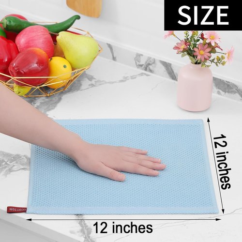 Homaxy 100% Cotton Waffle Weave Dish Cloths - Ultra Soft & Absorbent Kitchen Towels | 12x12 Inches, 8-Pack, Sky Blue