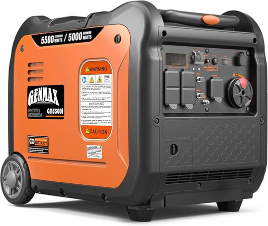 GENMAX Portable Generator，5500W Ultra-Quiet Gas Engine, EPA Compliant, Eco-Mode Feature, Ultra Lightweight for Backup Home Use & Camping (GM5500i)