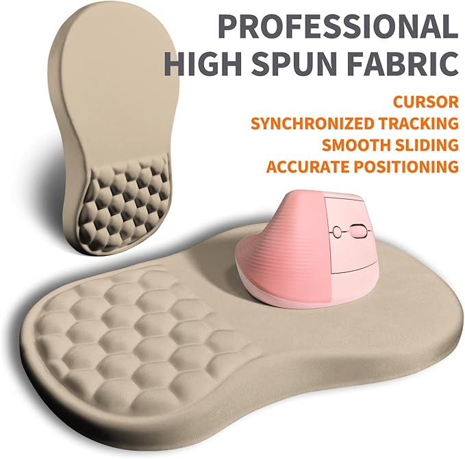 Armanza Ergonomic Joint Wrist Support Mouse Pad with Memory Foam Cushion Massage Bump, Carpal Tunnel Pain Relief Mousepad Slope Design for Wrist Rest, 11.8x7.9 in, Apricot