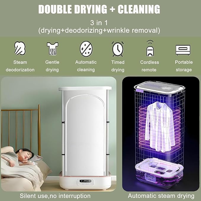 Upgraded Garment Steamers, Vertical Steam Iron Automatic Steam Closet Folding Clothes Machine, Control Electric Clothes Drying Rack for Clothes Fabric