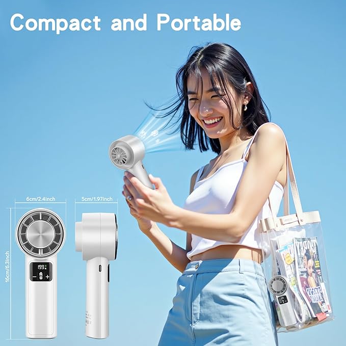 HONEYYEAR Handheld Turbo Fan with Ice Cooler, Rechargeable Personal Fans, 1-199 Adjustable Speed, Powerful Cooling Personal Mini Fan, Portable Hand Fan for Travel, Outdoor, Office, Gifts for Women,Men