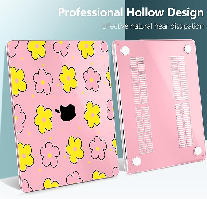 TWOLSKOO Compatible with MacBook Air 13 inch Case M5 2026 M4 2025 M3 M2 2024-2022 A3449 A3240 A3113 A2681, Plastic Hard Shell & Keyboard Cover for MacBook Air 13.6 inch Case, Cute Pink Flowers