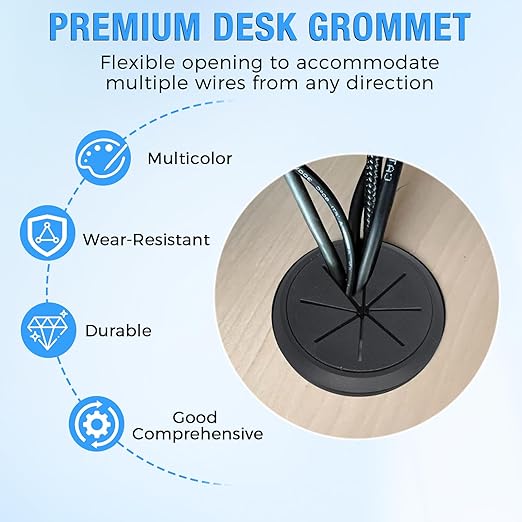 Desk Grommet 3-1/8" (80 mm), Desk Hole Cover for Cables Beige, Cable Grommet ABS Plastic, Desk Hole Grommet for Office and Home Table Cable, Detachable & Flexible Cable Cord Organizer-2 Pcs