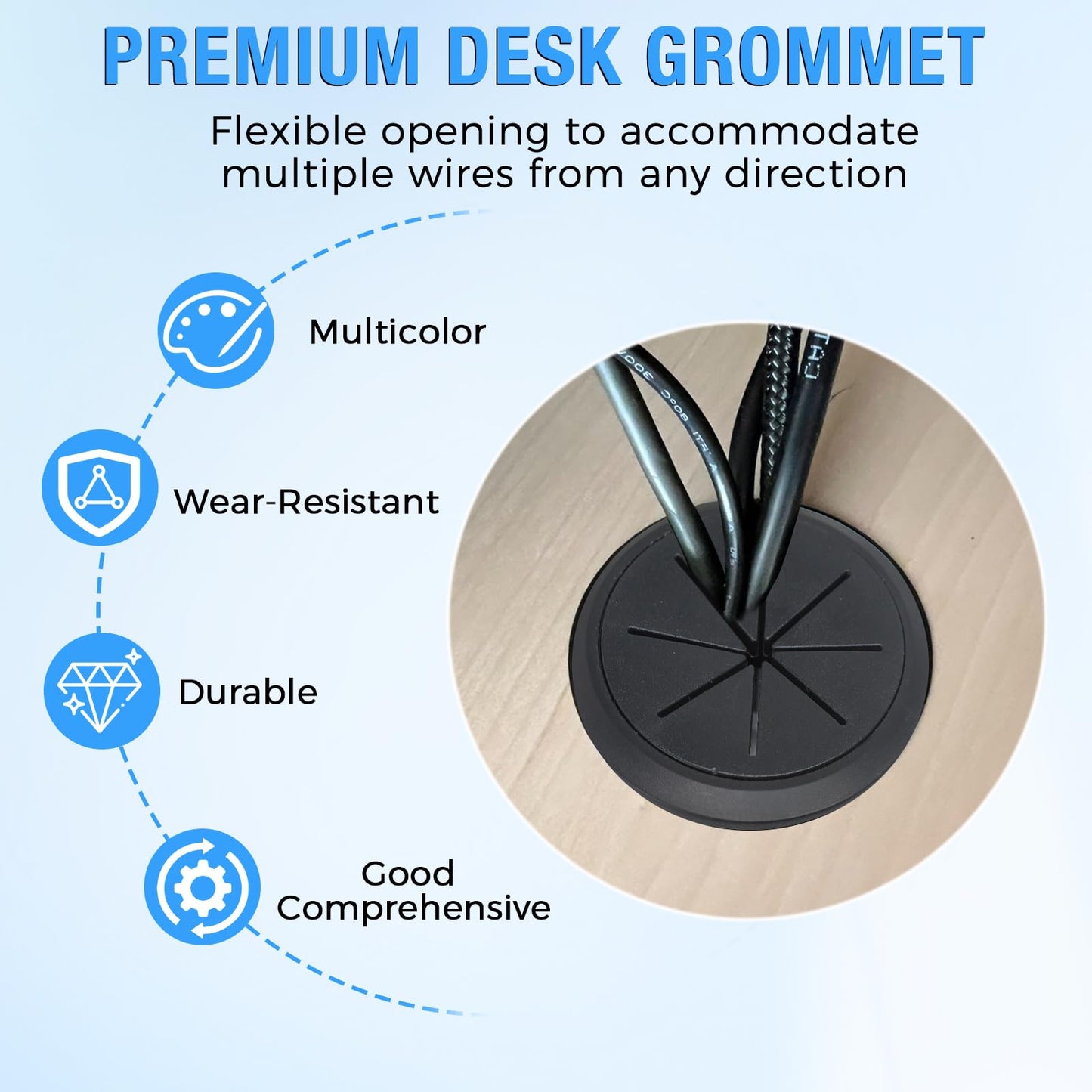 Desk Grommet 2" (50 mm), Desk Hole Cover for Cables Coffee, Cable Grommet ABS Plastic, Desk Hole Grommet for Office and Home Table Cable, Detachable & Flexible Cable Cord Organizer-4 Pcs