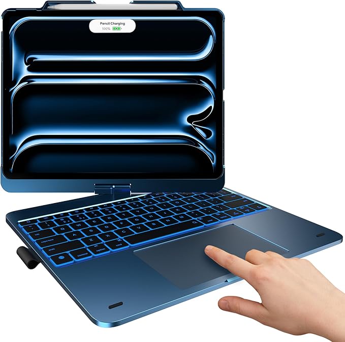 typecase Touch Case with Keyboard for iPad Pro 13"(M5/M4, 2025/2024), iPad Air 13"(M4/M3/M2, 2026/2025/2024) & iPad Pro 12.9", Trackpad, 360° Rotatable, 11-Colors Backlit, Lake Blue