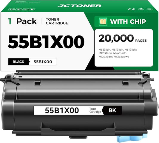 55B1X00 Black Toner Cartridge Extra High Yield with Chip 1-Pack Compatible Replacement for MS431dn MS431dw MX431adn MX431adw MX432adwe MS431 MX431 Laser Printer 55B1X00 55B1H00 55B1000 Toner