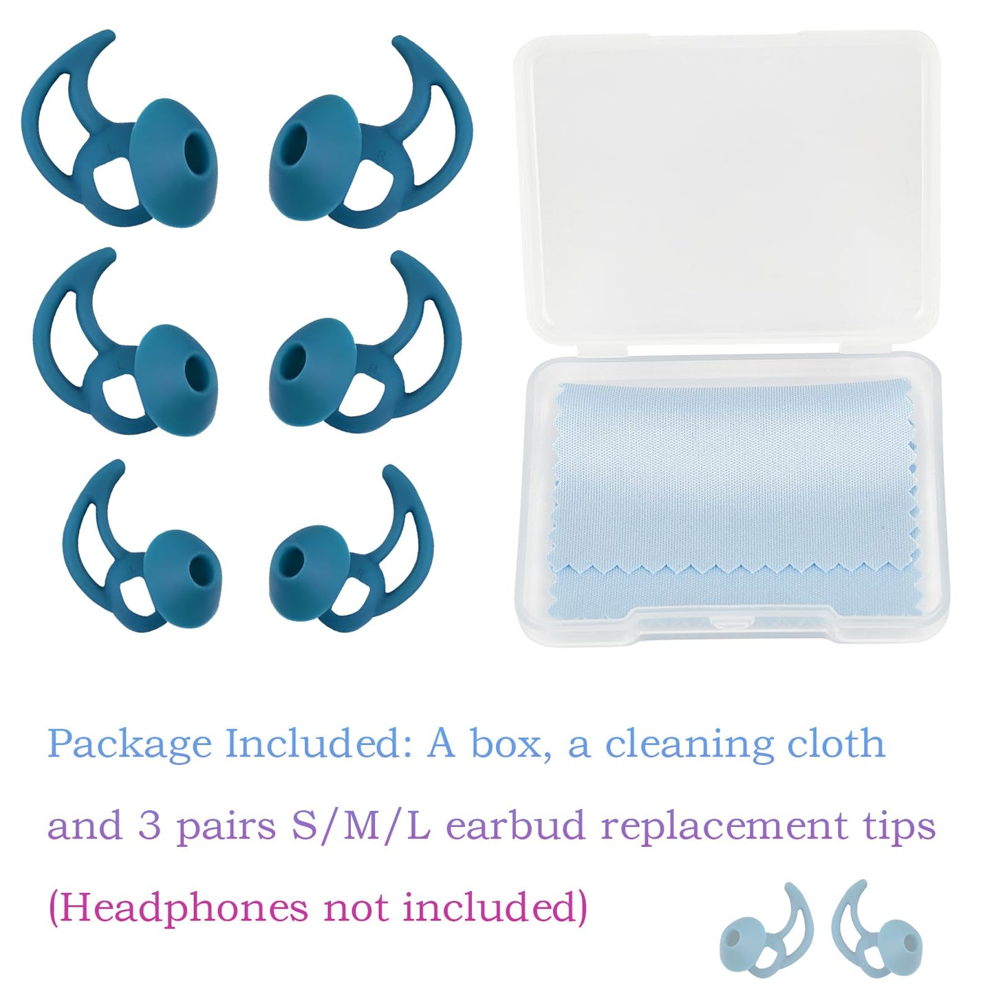 WKYMY Ear Bud Pads Replacement Ear Tips Silicone Earbud Tips Compatible with Bose Quietcomfort and Sport Headphone Rubber Tips Earbud Covers Eartips 3 Pairs S M L Blue