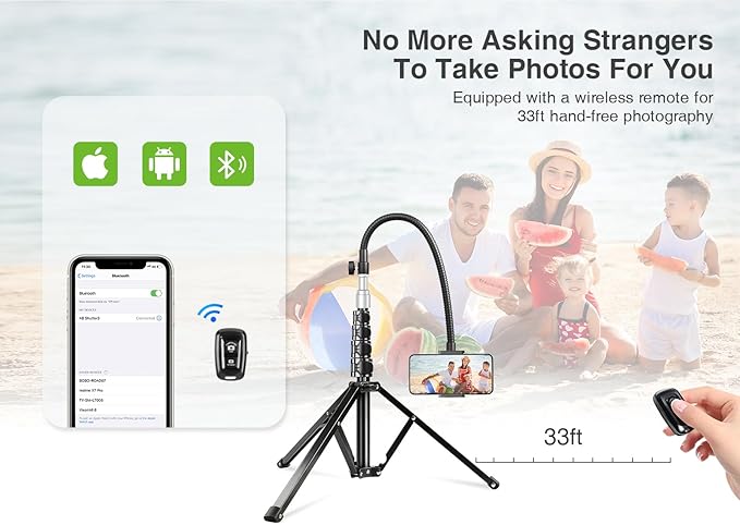 elitehood 80” Tall Phone Stand Tripod, Floor Phone Recording Holder, Heavy Duty Adjustable iPhone Tripod Stand Compatible with iPhone 15 14 13 12