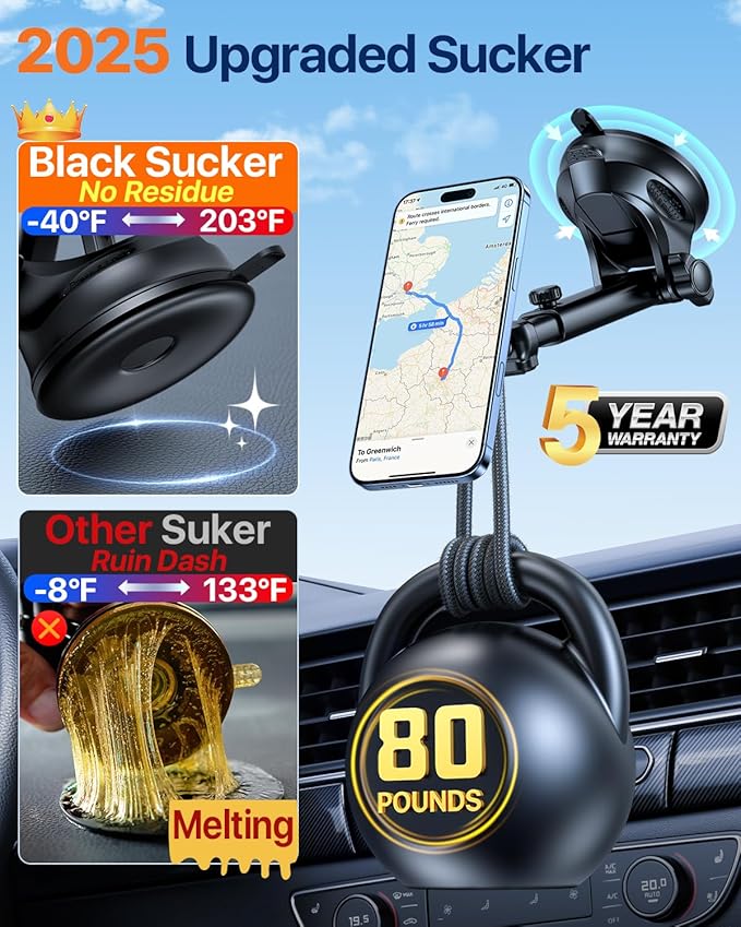 【Military-Grade】HTU for MagSafe Car Mount【Upgraded Strongest Suction】Magnetic Phone Holder Cell Stand for Dashboard Windshield Vent,Truck Cradle for iPhone 17 Pro Max 16 15 14 13 12 Tesla,Amparo Blue
