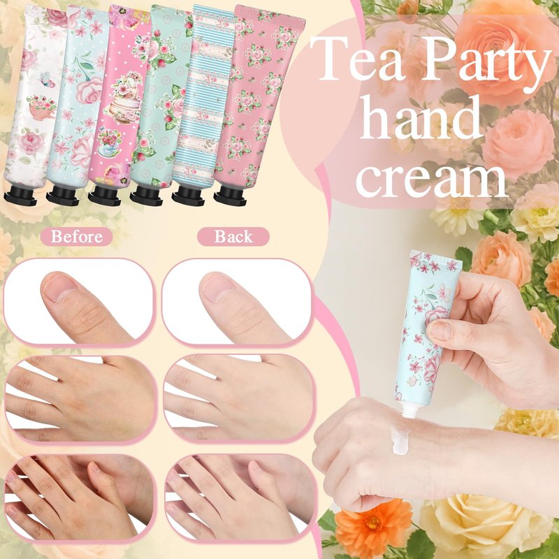 Swiffen Tea Party Hand Cream Gift Set Wonderland Floral Tea Party Favor Flower Moisturizing Hand Lotion Bulk Dry Cracked Care Cream Teapot Favor Boxes Treat Gift Goodie for Baby Shower, 20 ml(24 Pcs)