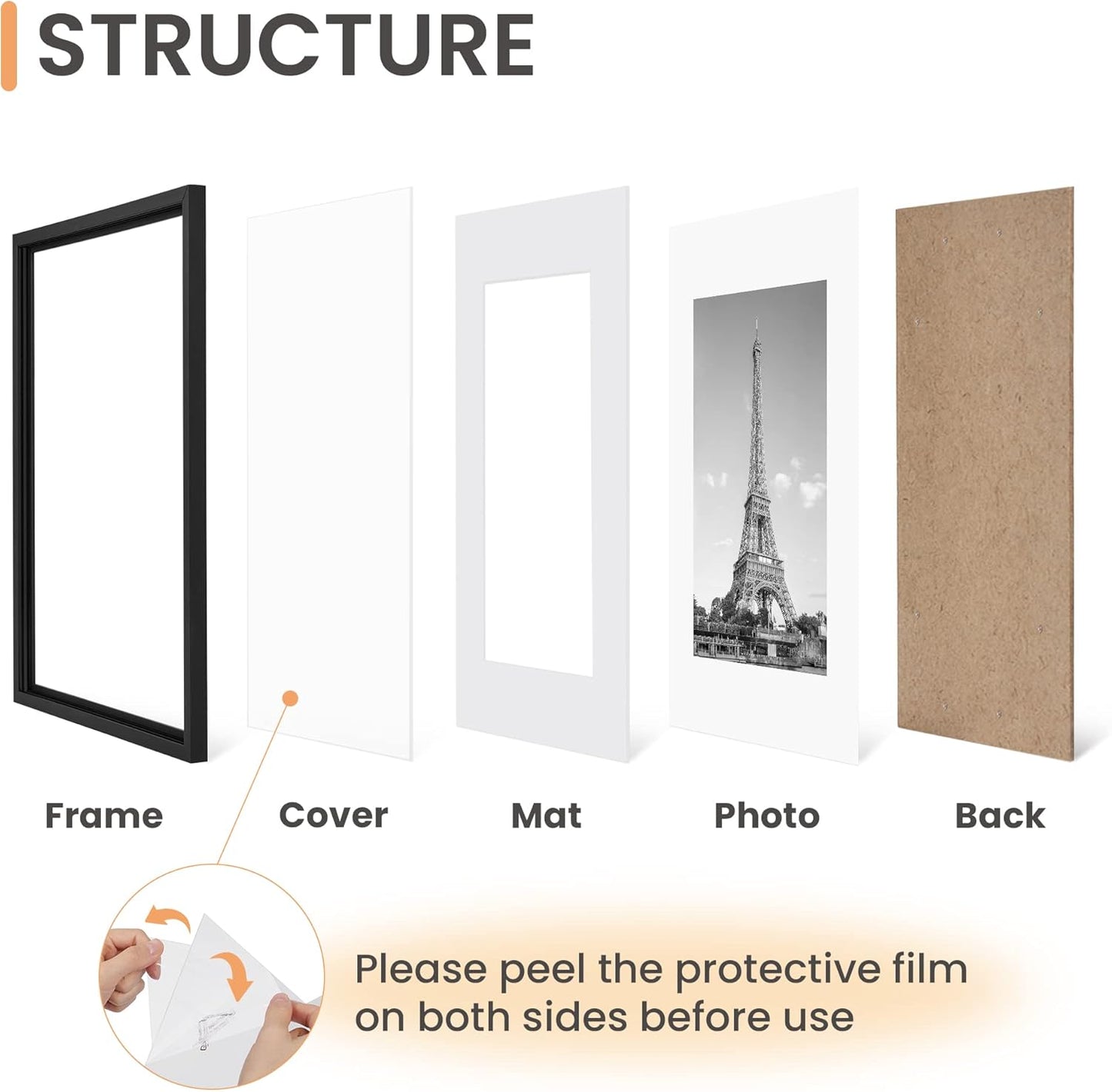Upsimples 12x18 Picture Frame Set of 5 - Stylish Black Frames for 11x17 or 12x18 Photos