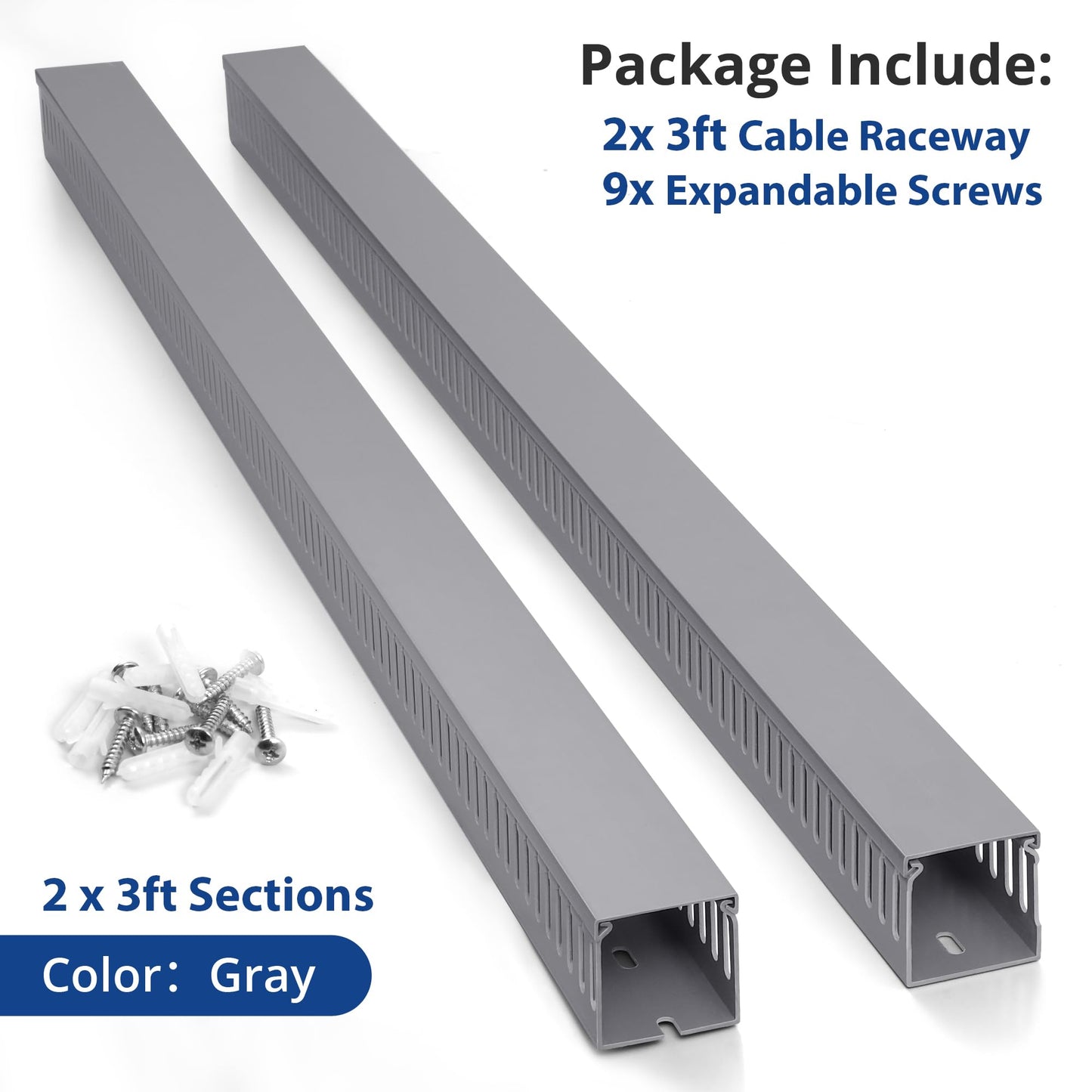ZhiYo 2x2in Server Rack Cable Management Raceway, Cable Duct Kit, Electrically Safe PVC for Network Wire Management, Open Slot Cord Hider for Computer Under Desk, Grey
