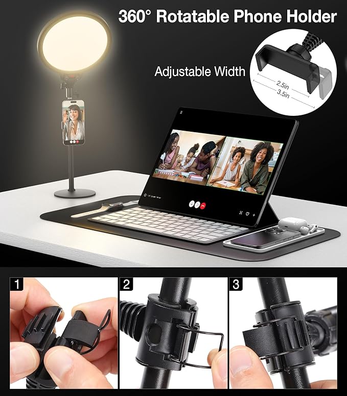 Moko LED Ring Light for Desk, 10" Full-Screen Desk Ring Light with Stand, Dimmable Zoom Lighting for Computer, Desk Light for Video Recording, Video Calls, Live Streaming, TikTok, Makeup