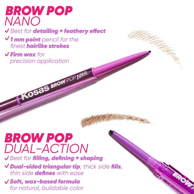 Kosas Brow Pop Eyebrow Pencil – Brow Pencil with Spoolie, Brown Black