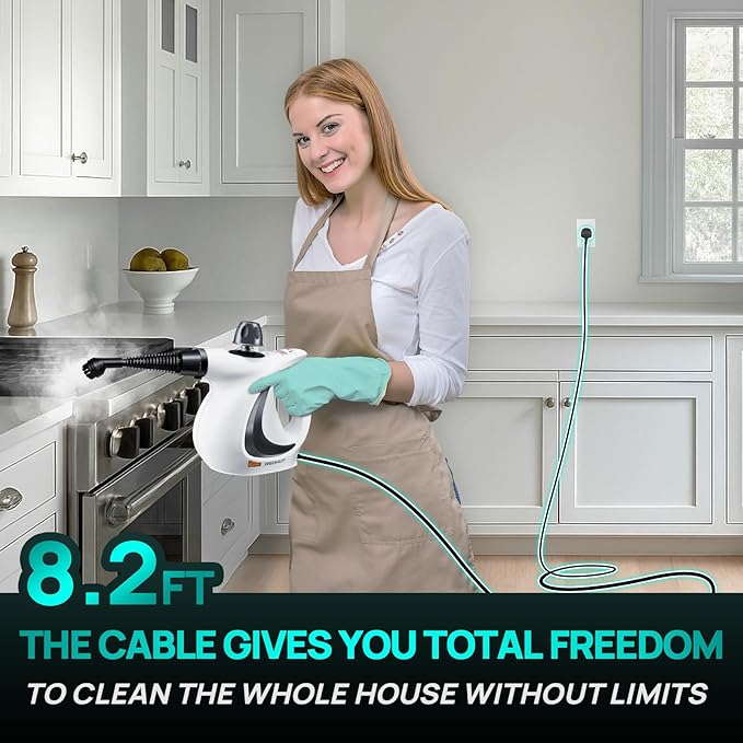 Steam Cleaner, Pressurized Multi-Surface Natural Handheld Steam Cleaner for home with 12pcs Accessories & Safety Lock â Steamer for Cleaning Home Use, Tile, Grout, Window