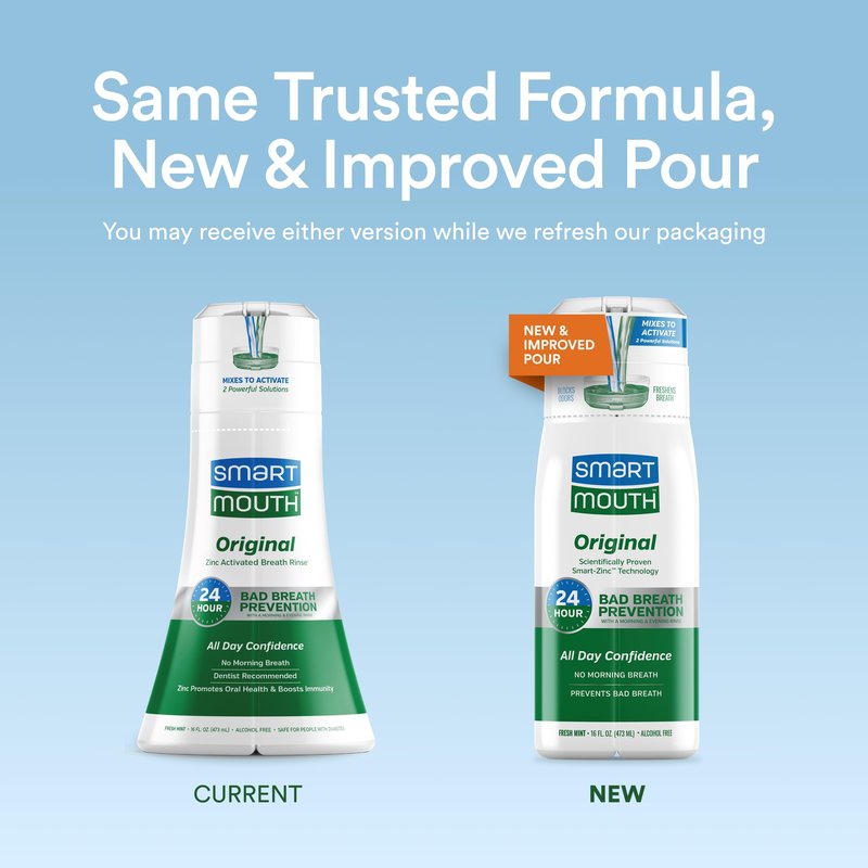 SmartMouth Original, Clinical & Dry Mouth Zinc Activated Mouthwash Bundle - Instant Fresh Breath, Healthy Gum Support & Dry Mouth Relief - Sugar, Gluten & Alcohol-Free - Mint - 16 fl oz Each