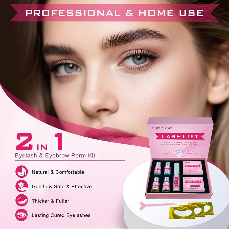 LUCKY CAT 2026 Lash Lift Kit, Professional Eyelash Perm Kit for Safe & Lasting Perming, Curling and Lifting Eyelashes, Easy for Beginner, Lash Lifting DIY Set for Salon-Quality at Home