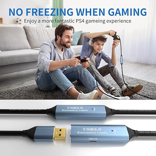 SSS·GRGB USB 3.0 Extension Cable 80FT Type A Male to Female Active Extender Cord with 4 Extension Chipsets Signal Booster and 1 USB-C Charging Port, for Webcam, PlayStation, Printer, Camera